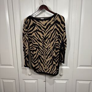Cabi Sweater Womens S Zebra Animal Print Knit Long Sleeve Brown Black Boho Chic